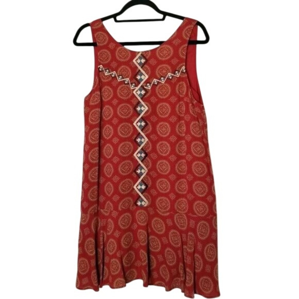 THML Rust Red‎ Geometric Embroidery Sleeveless Casual Size Medium Summer Dress